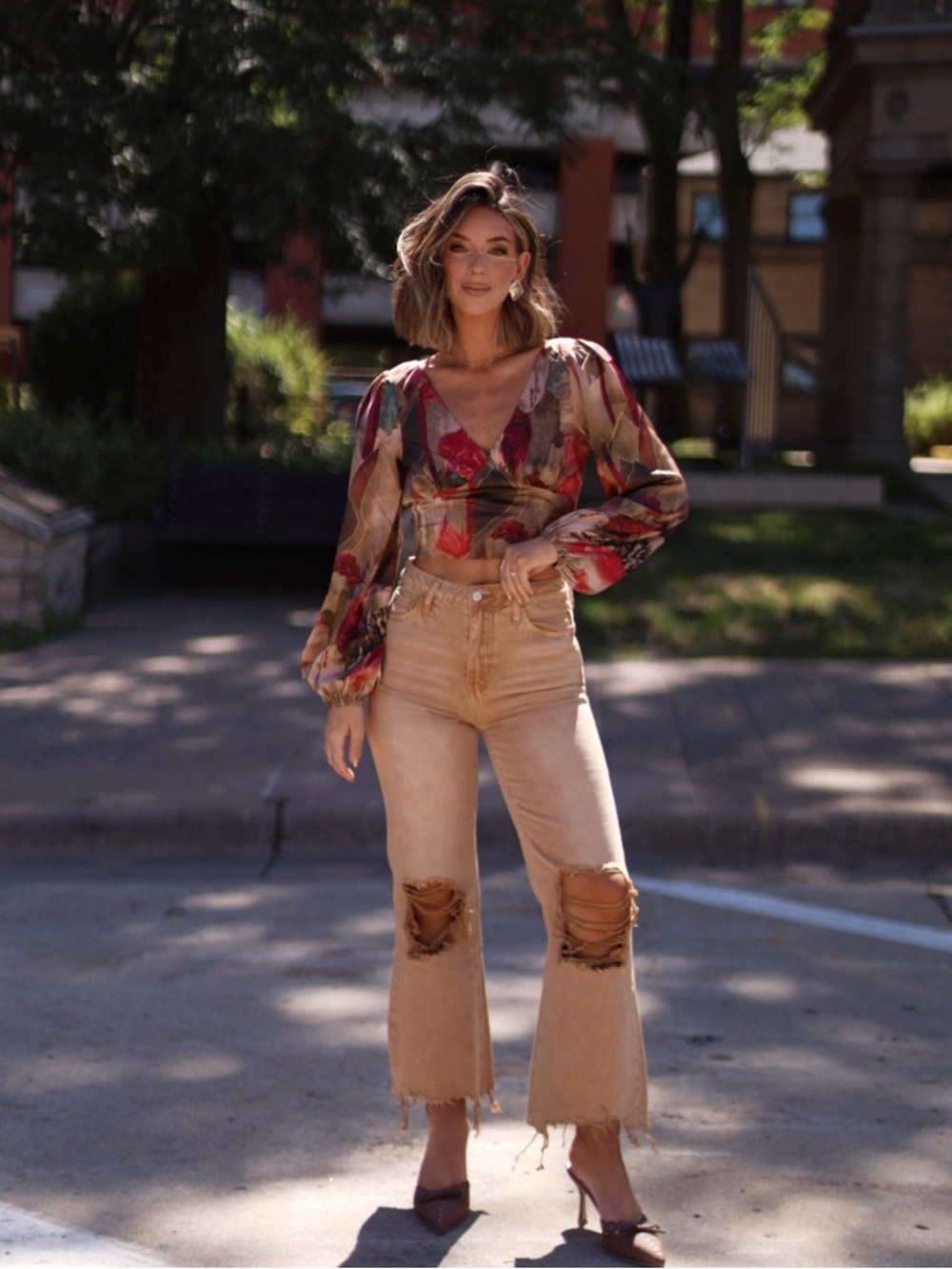 Tan crop flare soft denim - 24 worn once